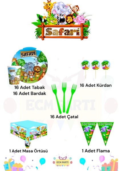 Safari Temalı 16 Kişilik Extra Mini Doğum Günü Parti Seti fiyatları