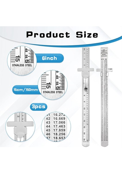 3 Paket Paslanmaz Çelik Cetvel 15 cm Metal Metrik Cetvel Seti, Makinist&#39;in Hassas Milimetre Cetveli, Ölçüm Araçları (Yurt Dışından) fiyatları