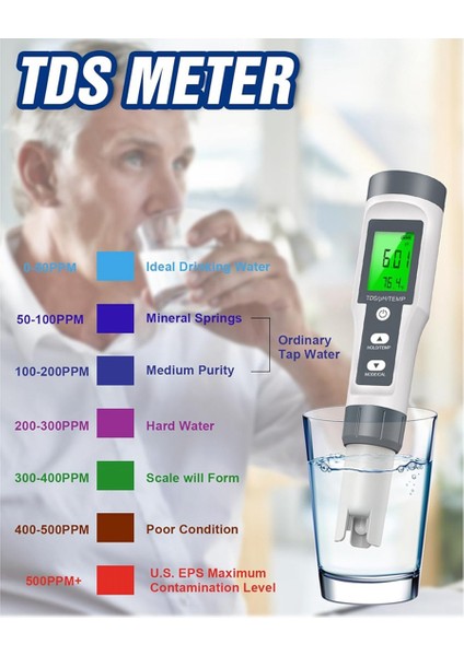 Tds/ph/sıcaklık Su Için 3-1 Arada Ph Metre, 0-14 Ph Dijital Ph Metre, 0.01 Yüksek Hassas Su Kalitesi Test Cihazı (Yurt Dışından) indirimleri