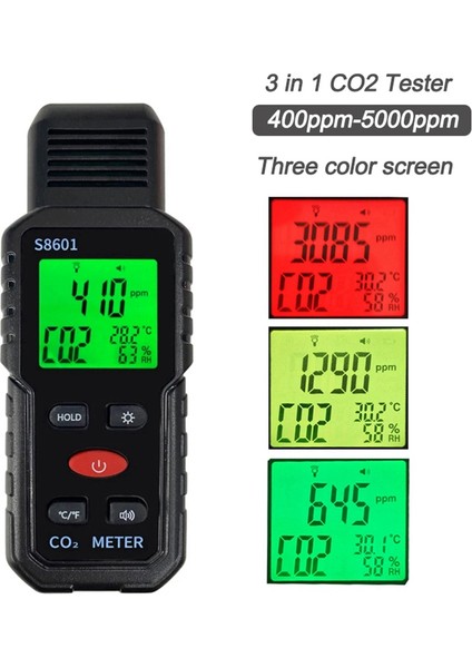 3 Arada 1 Co2 Meter Hava Kalitesi Monitörü Elde Taşınır 5000PPM Co2 Monitör Ölçüm Karbon Dioksit ℃/℉ Dedektör S8601 (Yurt Dışından) modelleri