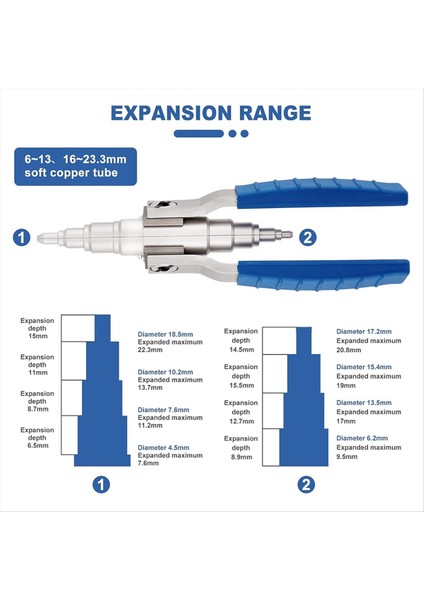 Yumuşak Bakır Boru Tüpü Genişletici Evrensel El Takım Manuel Soğutma Tüpü Genişletici Kiti 3/8in 1/2in, 5/8in, 3/4in, 7/8in (Yurt Dışından) indirimleri