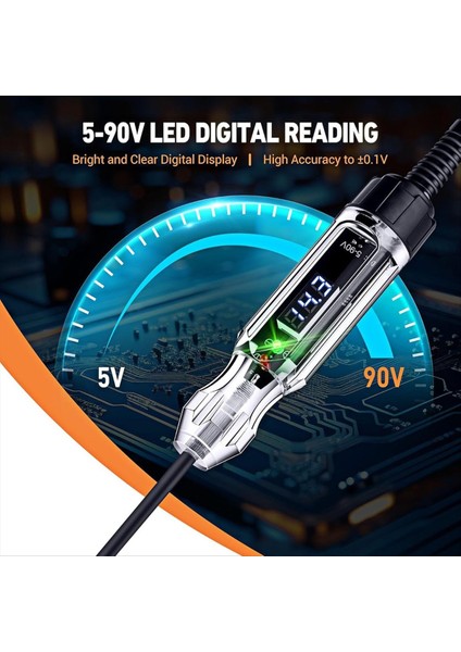 Otomotiv Test Işığı, 5-90V Dijital LED Elektrik Test Cihazı, 140 Inç Pu Yay Telli Devre Test Cihazı, Kontrol Için (Yurt Dışından) fiyatları