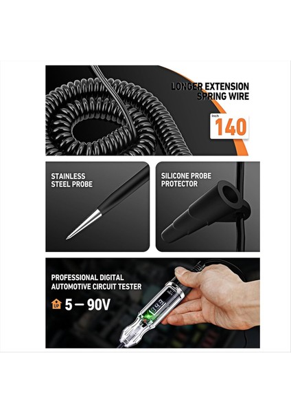 Otomotiv Test Işığı, 5-90V Dijital LED Elektrik Test Cihazı, 140 Inç Pu Yay Telli Devre Test Cihazı, Kontrol Için (Yurt Dışından) fırsatları