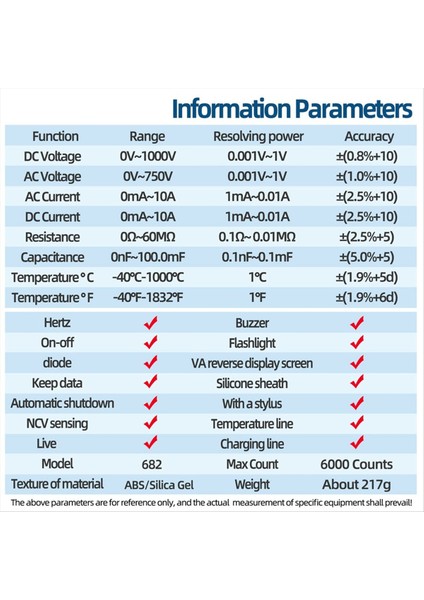 Aneng 682 Akıllı Profesyonel Multimetre Ac/dc Ammetre Voltaj Test Cihazı Şarj Edilebilir Elektrikli Ohm Diyot Test Cihazı Siyah (Yurt Dışından) fırsatları