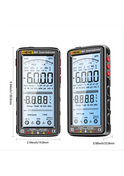 Aneng 681 Şarj Edilebilir Dijital Multimetre Tasarım Olmayan Voltaj Test Cihazı Ac/dc Voltaj Ölçer LCD Ekran Akım Test Cihazı Siyah (Yurt Dışından) fiyatları
