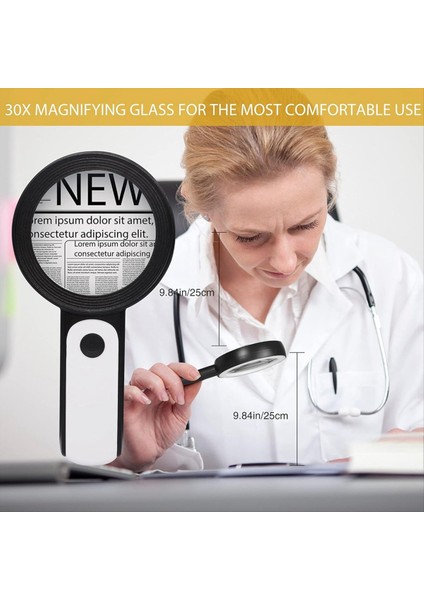 Hafif, 30X El Tipi Büyük 18LED Soğuk ve Sıcak Işık ile Büyüteç 3 Modlu, Aydınlatılmış Büyüteç (Yurt Dışından) indirimleri