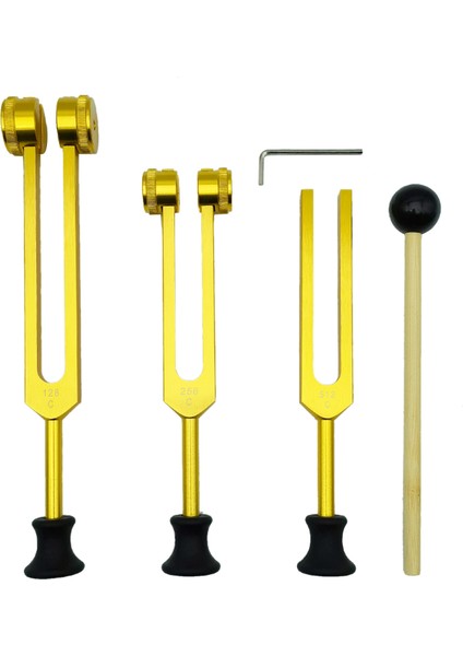 4 Paket Ayar Çatal Seti (128Hz, 256Hz, 512Hz) Sesli Ses Titreşim Aracı Için Ayar Çekiçli, Altın, Altın (Yurt Dışından)