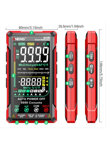 Aneng Kapasitans Ohm Metre Otomatik Aralık Voltaj Dedektörü 9999 Sayım Voltaj Metre Va Ters Ekran Çok Fonksiyonlu 622B (Yurt Dışından) fırsatları