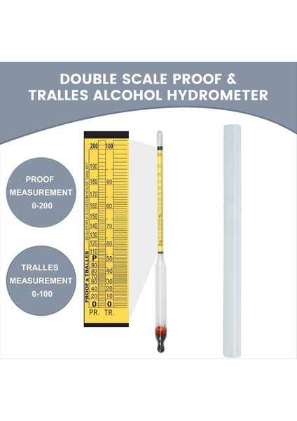 Hidrometre Alkol Ölçer, 0-200 Proof ve Tralle Hidrometresi, (Yurt Dışından) fiyatları