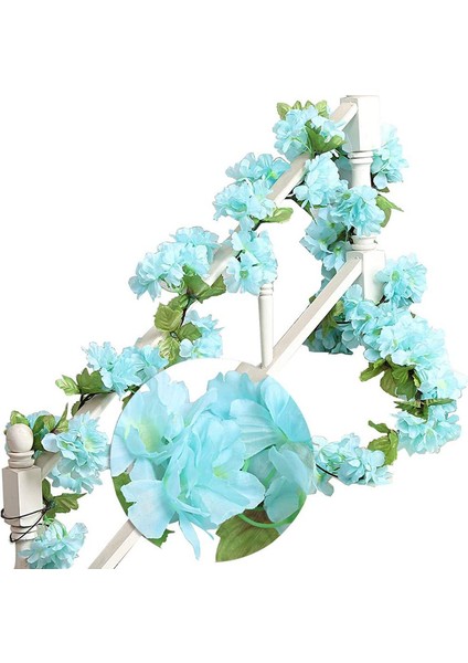 2 Adet x 235 cm Yapay Kiraz Çiçeği Ipi - Mavi (Yurt Dışından)