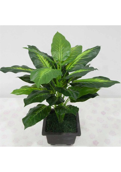 Büyük 50CM Yaprak Dökmeyen Yapay Bitki 25 Yapraklı Gerçekçi Çalı Saksı Bitkisi (Yurt Dışından)
