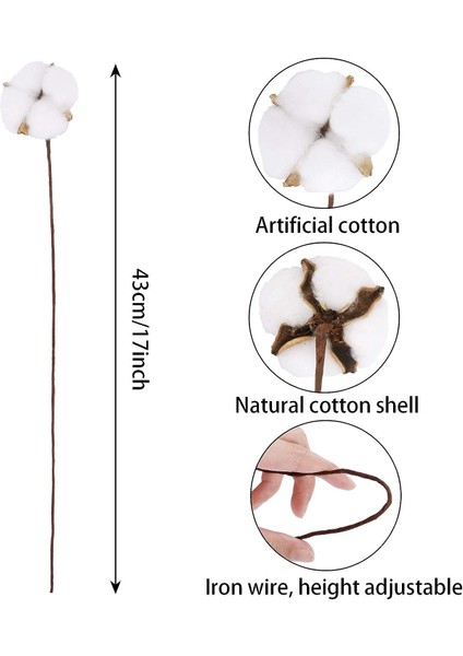 20 Adet Pamuk Sapı, Yapay Pamuk Çiçekleri, Kurutulmuş Pamuk Çubukları (Yurt Dışından) fiyatları