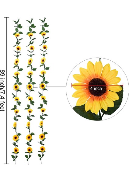 3'lü Paket Yapay Ipek Ayçiçeği Çelenkleri Yapay Ayçiçeği Sarmaşıkları (Yurt Dışından) fırsatları