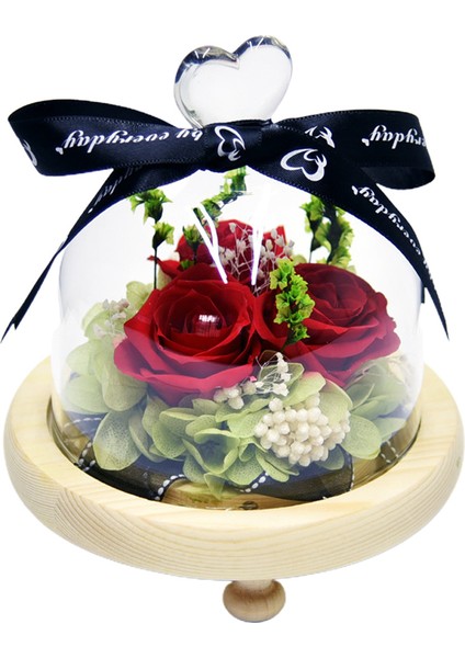 Ebedi Çiçek Dekorasyonu Cam Kapak 3 Gül Tatil Si Doğum Günü Si (Yurt Dışından)