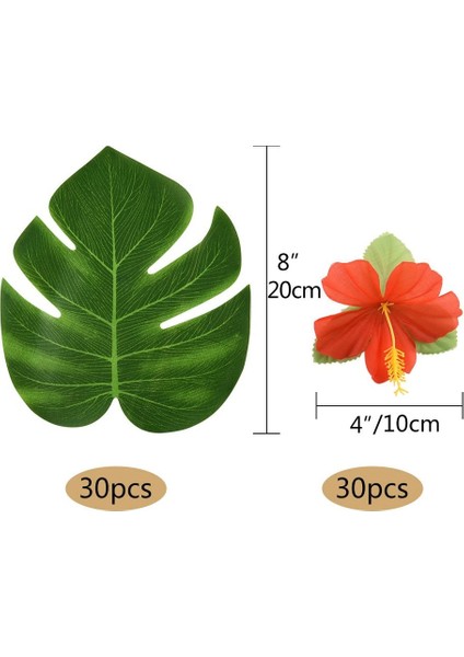 60 Adet Tropikal Palmiye Yaprağı ve Hibiskus Çiçeği (Yurt Dışından) fiyatları