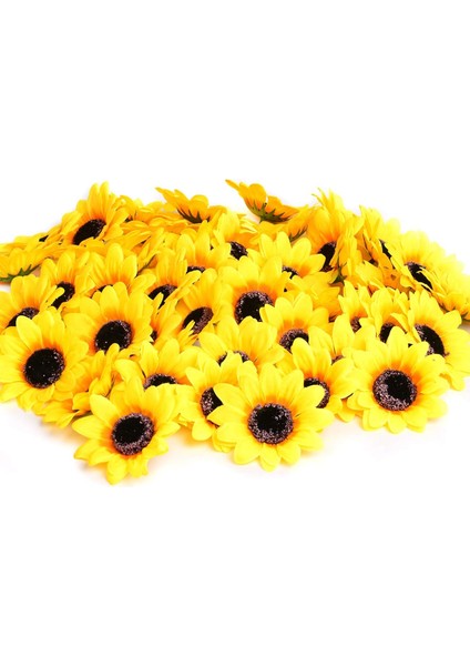 50'li Paket 2.8" Çiçek Desenli Ipek Kumaştan Yapay Sarı Ayçiçeği Başları (Yurt Dışından)