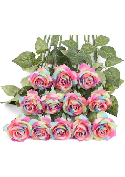 12 Adet Yapay Gökkuşağı Çiçekleri Gökkuşağı Gül Buketi Yapay Gökkuşağı (Yurt Dışından)
