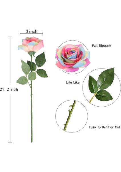 12 Adet Yapay Gökkuşağı Çiçekleri Gökkuşağı Gül Buketi Yapay Gökkuşağı (Yurt Dışından) modelleri