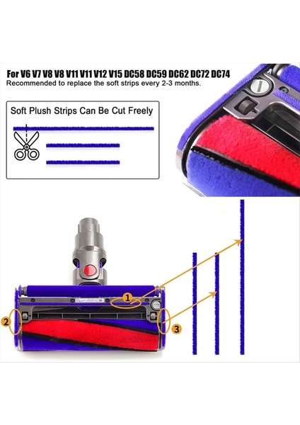 Yumuşak Peluş Şeritler Dyson V6 V6 V7 V8 V10 V12 V15 DC58 DC59 DC62 DC72 DC74 Vakum Temizleme Kafaları Değiştirme (Yurt Dışından) fiyatları