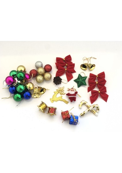 Renkli Geyikli Toplar ve Kurdeleli Yılbaşı Seti, 37 Parça, Lüks ve Şık Tasarım