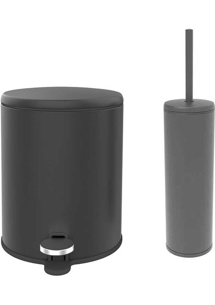 Cigo Çöp Kovası ve Tuvalet Fırçası Set 2li Mat Siyah