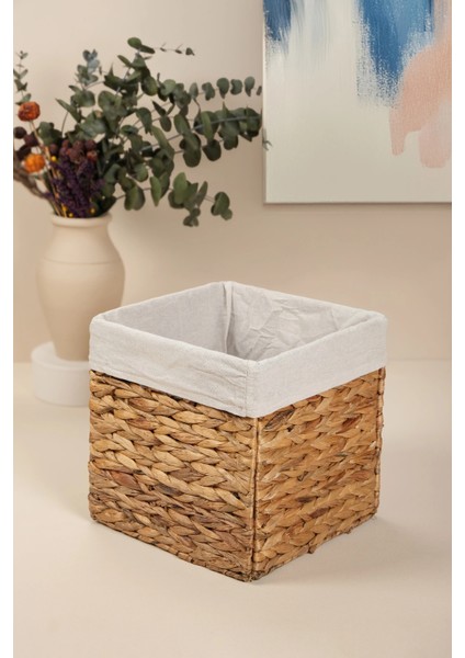 Allegra - Hasır Iç Korumalı Katlanır Kulplu Çok Amaçlı, Organizer, Düzenleyici Sepet 25X25