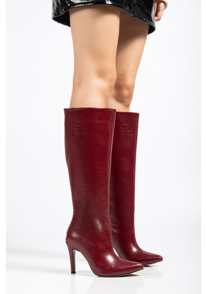 SYT-2004 Bordo Kırışık Rugan Günlük Bayan Çizme
