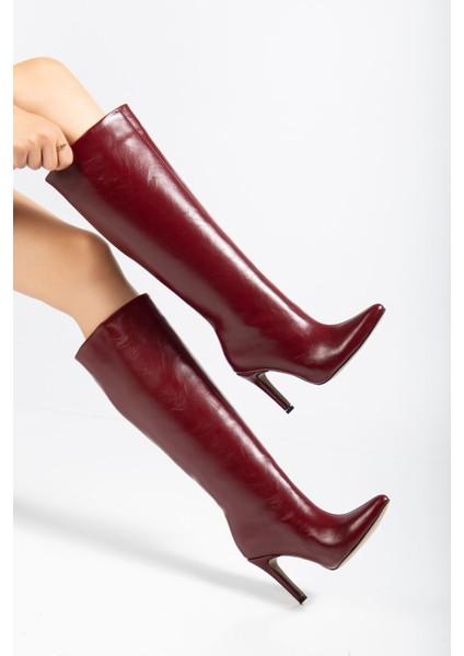 SYT-2004 Bordo Kırışık Rugan Günlük Bayan Çizme fiyatları