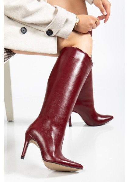 SYT-2004 Bordo Kırışık Rugan Günlük Bayan Çizme modelleri