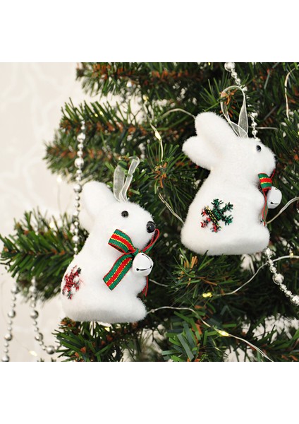 Beyaz Simli Tavşan Çam Ağacı Süsü 2'li Dekor Seti