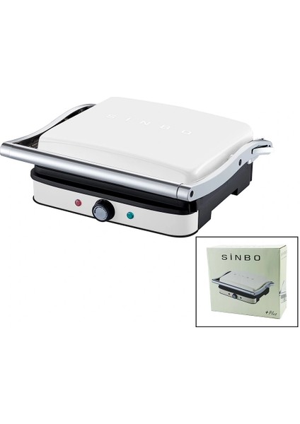 Beyaz Izgara ve Tost Makinesi Ayarlanabilir Isı 180 Derece Açılabilir Üst Gövde SSM-2571