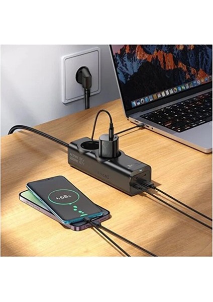 67W Hızlı Şarjlı Akıllı Çoklu Priz – 2000W Güç, 2 Usb-C + 2 Usb-A Çıkışlı, Telefon & Laptop Uyumlu modelleri