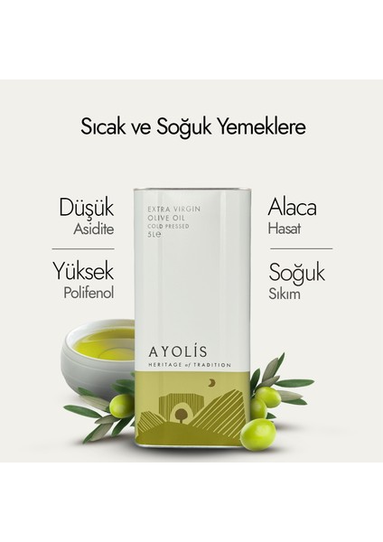Premium Chef Zeytinyağı 5 Lt Ödüllü Yüksek Polifenollü Soğuk Sıkım Natürel Sızma Zeytinyağı