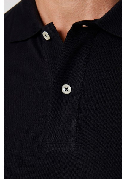 Erkek Slim Fit Dar Kesim Pamuklu Yumuşak Dokulu Serin Tutan Kumaş Düz Pike Siyah Polo Yaka Tişört modelleri