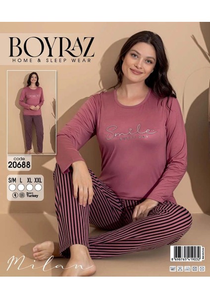 Boyraz 20688 Kadın Milan Uzun Kol Pijama Takımı