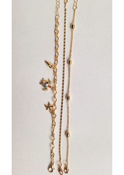 Renkli Kaplumbağa Detaylı Gold 3’lü Bileklik Seti fiyatları