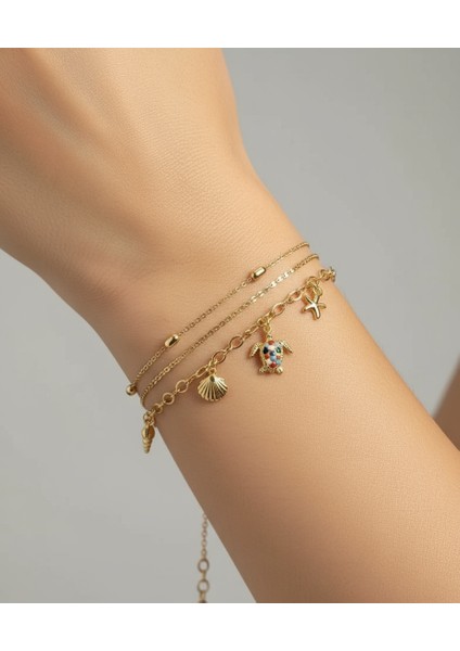 Renkli Kaplumbağa Detaylı Gold 3’lü Bileklik Seti fırsatları