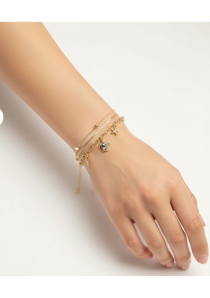 Renkli Kaplumbağa Detaylı Gold 3’lü Bileklik Seti indirimleri