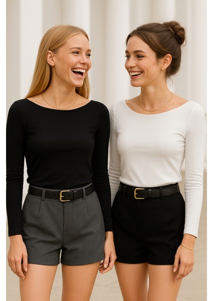 Kadın Siyah-Beyaz 2'li Paket Kayık Yaka Uzun Kollu Bluz fiyatları