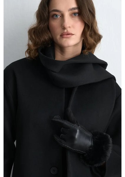 Atkılı Yünlü Kaşe Kaban - Siyah fırsatları