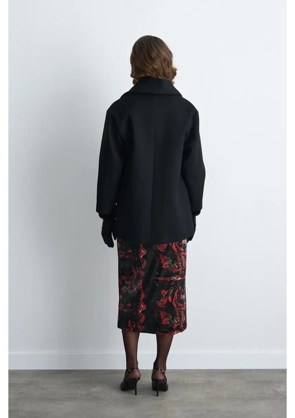 Atkılı Yünlü Kaşe Kaban - Siyah indirimleri