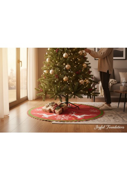 Yılbaşı Ağacı Eteği Geyikli Çam Ağacı Süsleme Kapağı, Renkli ve Şık Tasarım fırsatları