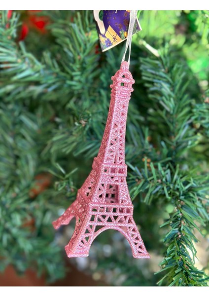 Büyük Simli Yılbaşı Dekoru, Pembe Eiffel Kulesi, Koleksiyonluk Süs, Şık ve Parlak. fiyatları