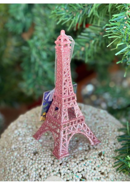 Büyük Simli Yılbaşı Dekoru, Pembe Eiffel Kulesi, Koleksiyonluk Süs, Şık ve Parlak. fırsatları