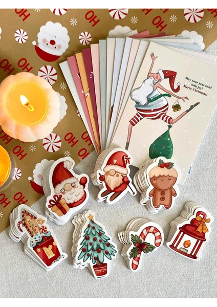 Kırmızı Yılbaşı Stickerları, 14 Parça, Neşeli ve Renkli Dekorasyonlar