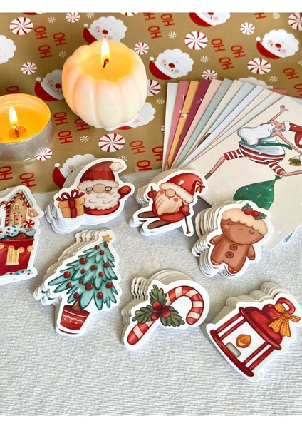 Kırmızı Yılbaşı Stickerları, 14 Parça, Neşeli ve Renkli Dekorasyonlar modelleri