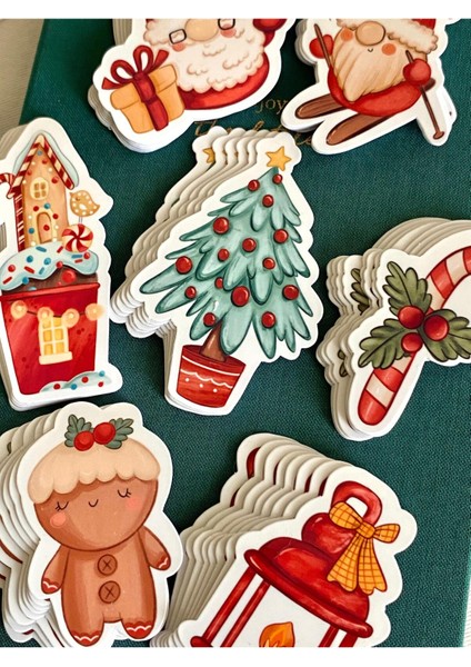 Kırmızı Yılbaşı Stickerları, 14 Parça, Neşeli ve Renkli Dekorasyonlar fırsatları