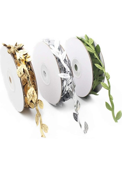 3 Cilt Yapay Simülasyon Rattan Yaprak, Altın/gümüş/yeşil (Yurt Dışından)