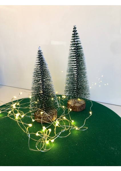 2'li 15 cm Karlı Yılbaşı Ağacı Masaüstü Dekor Yeşil Noel Süsü fırsatları