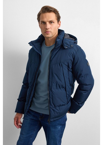 Lacivert Relaxed Fit Puffer Mont